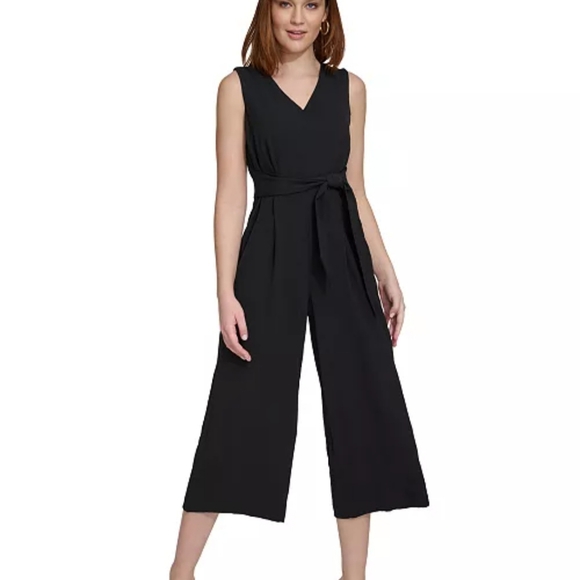 $139 New NWT Calvin Klein Women's Cropped Straight-Leg Jumpsuit Black 20W - Picture 1 of 9
